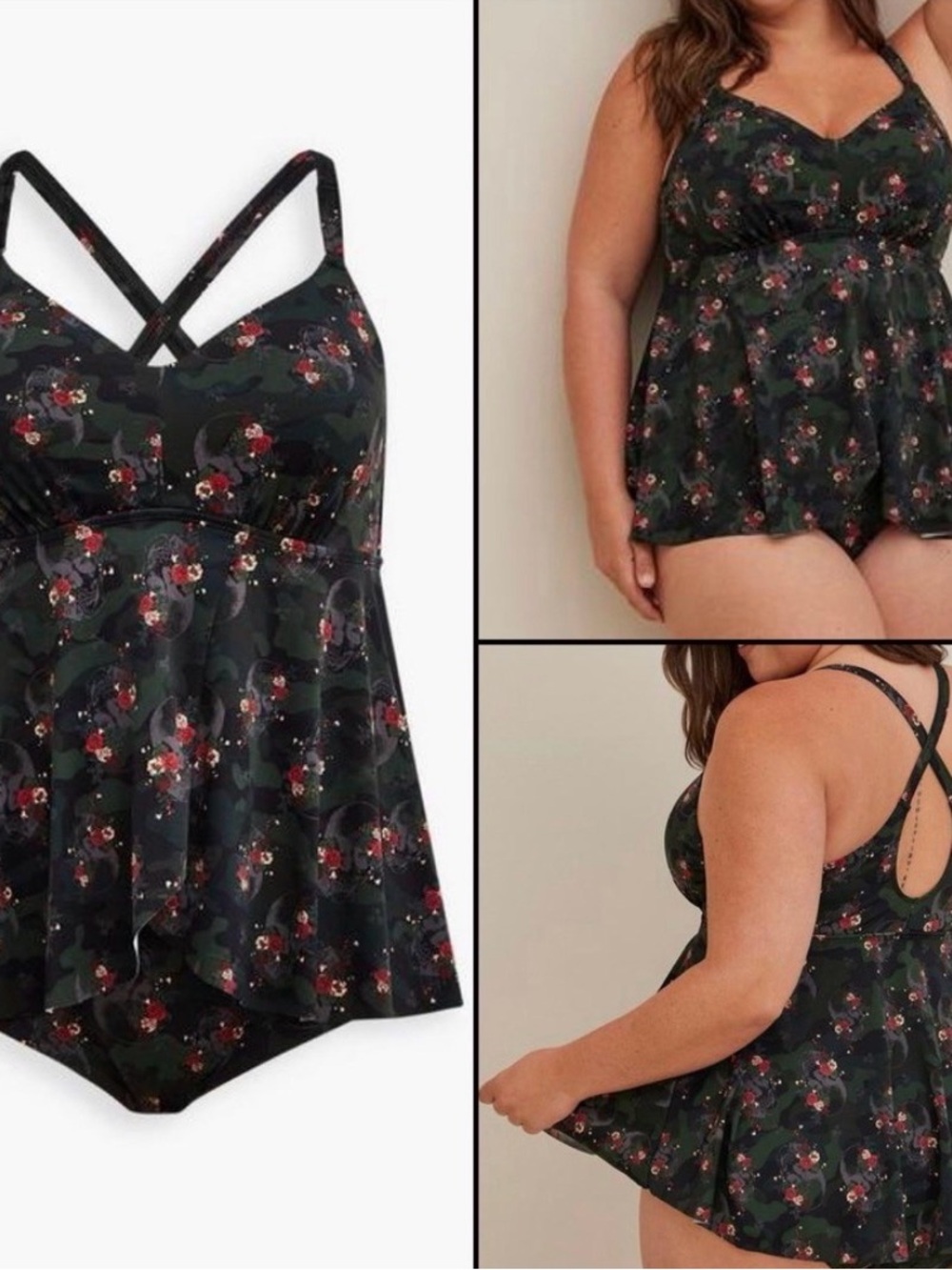 TORRID Plus Size‎ Swimsuit Swim One Piece Babydoll Skull Camo Gothic 5X NEW